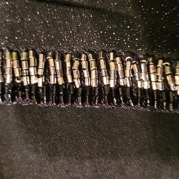 3/$30 Black Metallic Beaded Plunging V-Neck Short Sleeve Holiday Blouse - Picture 6 of 8